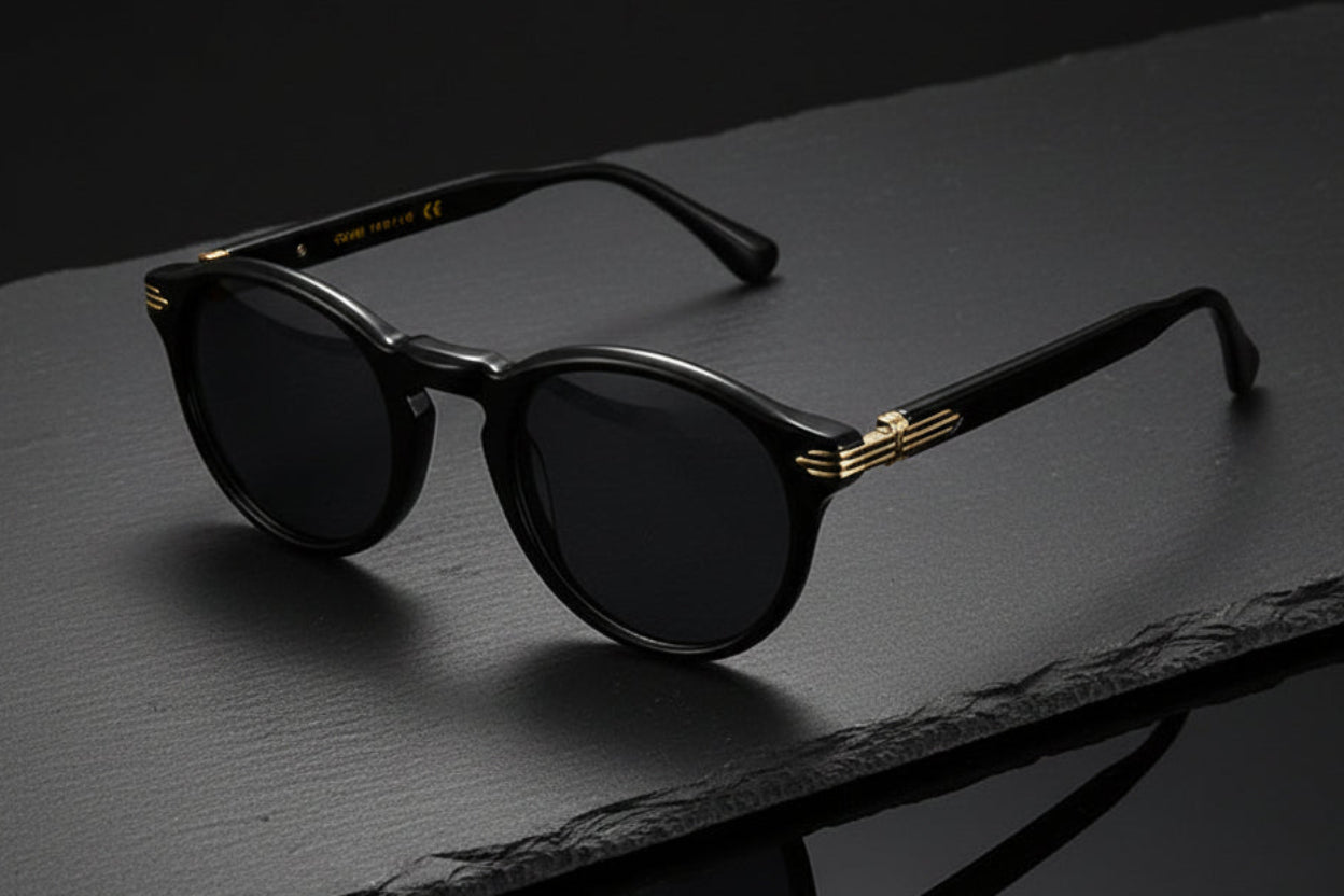 Japanese-style Men's Retro Pattern Cloth Round Frame UV-proof Sunglasses