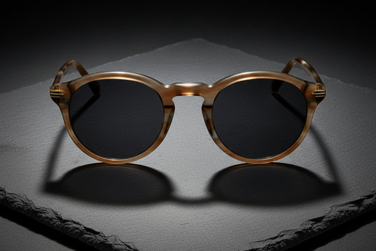 Japanese-style Men's Retro Pattern Cloth Round Frame UV-proof Sunglasses