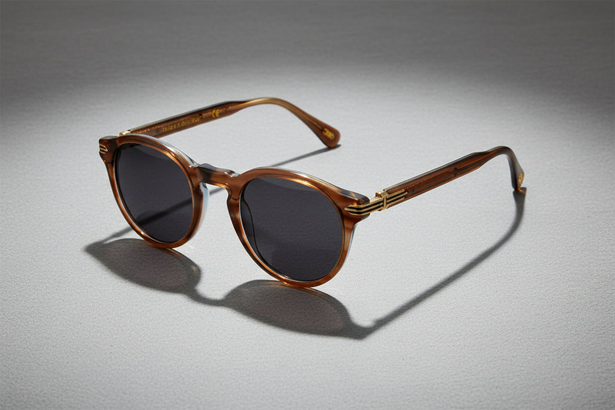 Japanese-style Men's Retro Pattern Cloth Round Frame UV-proof Sunglasses